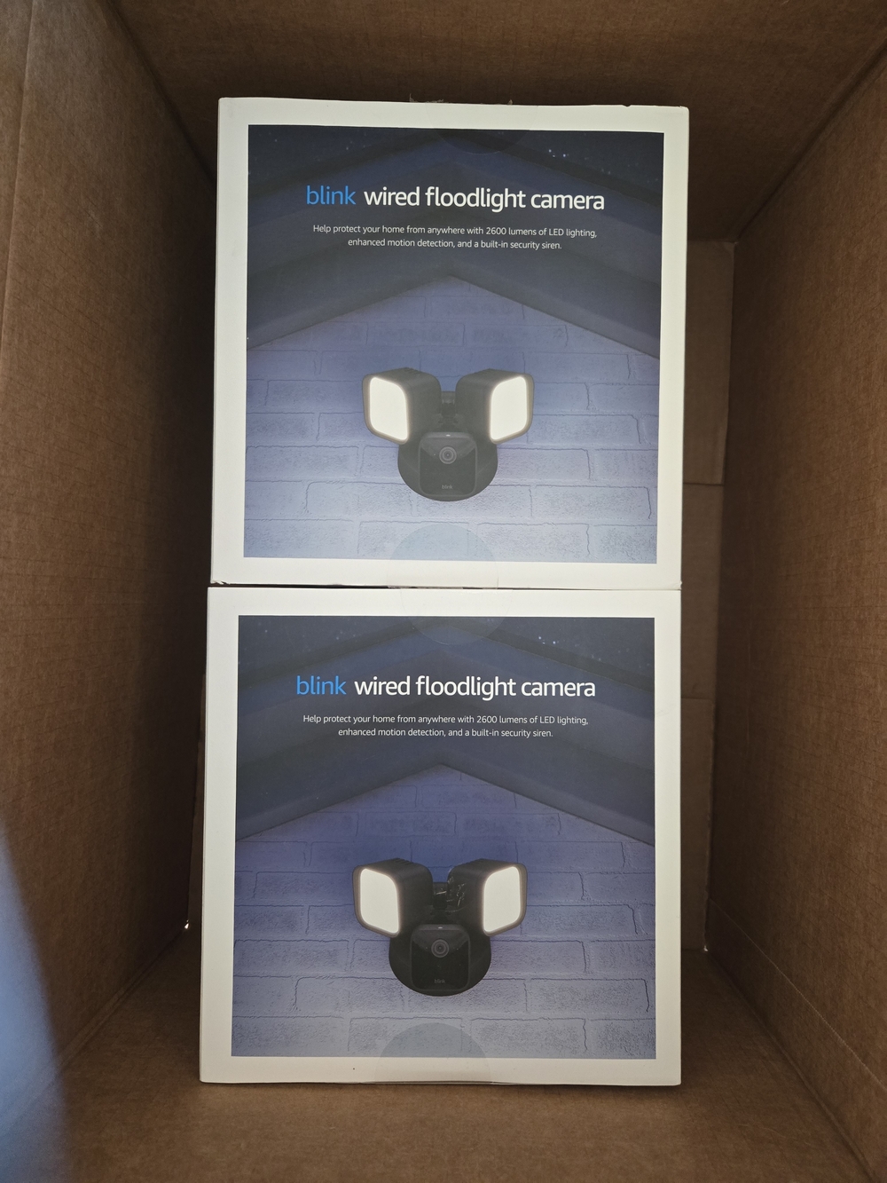 Brand New Blink Wired Floodlight Camera - Black with White Light Panels